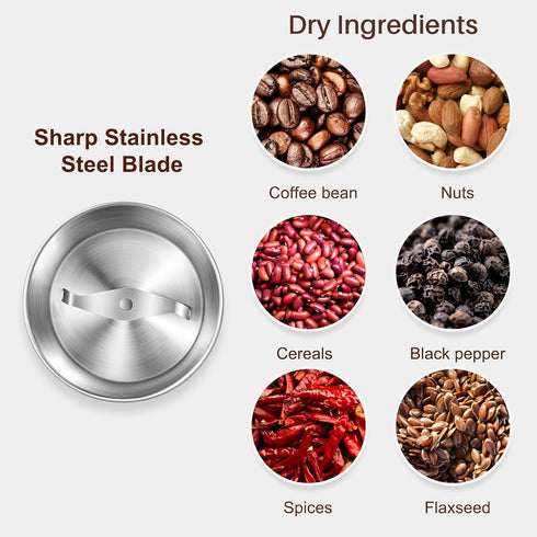 Secura Electric Coffee Grinder and Spice Grinder with Removable Bowls, Dry Grinding