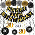 Black & Gold Glittery Happy 30th Birthday Banner, Poms, Sparkling 30 Hanging Swirls Kit