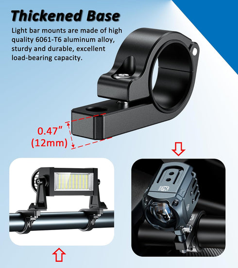 2 PCS Light Bar Mounts, Aluminium Alloy Roll Bar Clamp, Sturdy Mounting Bracket for 0.875"/1"/1.125"/1.26"/1.375"
