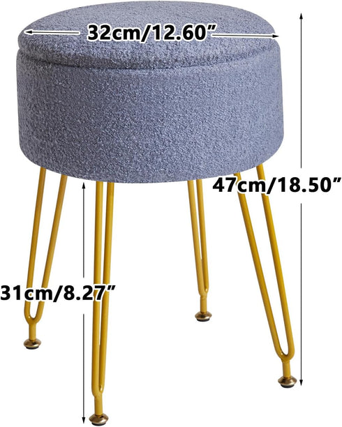 WBD010BU IBUYKE Teddy Velvet Storage Footrest Stool Ottoman, Makeup Vanity Stool Side Table with Removable Cover