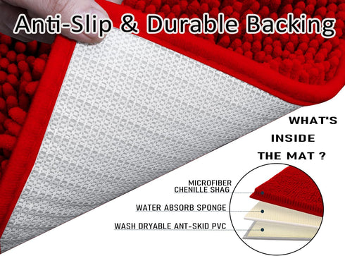 Bathroom Rugs Sets 3 Piece - Non Slip Thick Chenille Bath Mats, Soft Absorbent Shaggy Carpet for Bath, Kitchen