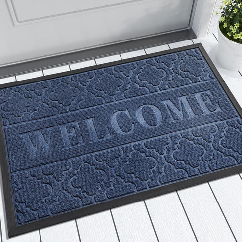 Yimobra Welcome Door Mat - Heavy Duty Sturdy Front Door Mat, Non Slip, Fade Resistant, Easy Clean, 29.5 x 17 Inch, Blue