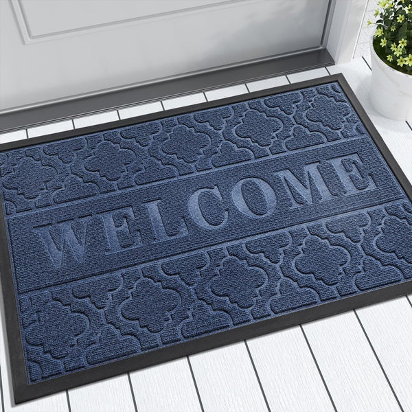 Yimobra Welcome Door Mat - Heavy Duty Sturdy Front Door Mat, Non Slip, Fade Resistant, Easy Clean, 29.5 x 17 Inch, Blue