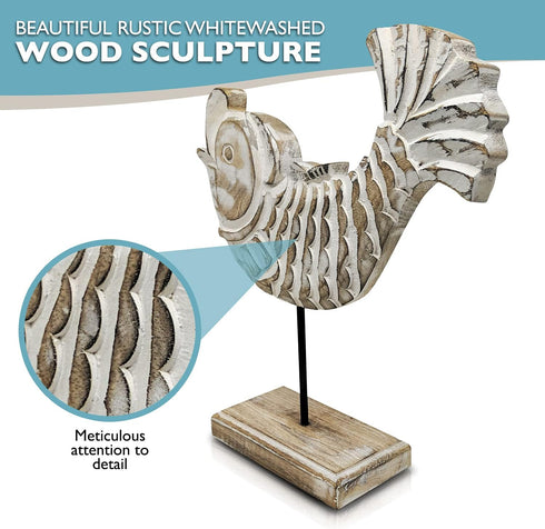 Wooden Fish Lake House Decor, Handmade Beach Decoration on Base Stand for Shelves, Table, Office, Living Room (Koi Fish)