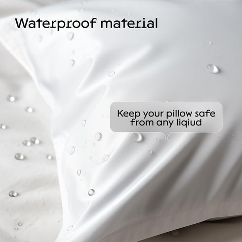 2 Pack Waterproof Pillow Protectors Standard 20x26 Inches, Smooth Zipper Premium Encasement Covers, White Liquid