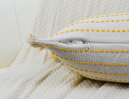 16 26,Clasic Decorative Farmhouse Fringed Long Lumbar Throw Pillow Cover x Striped Textured Cotton Boho Decor Long