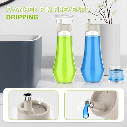 BTIFU 8.8 oz Countertop Glass Mouthwash Dispenser for Bathroom, Refillable Mouthwash Container With Lid Cup, Small