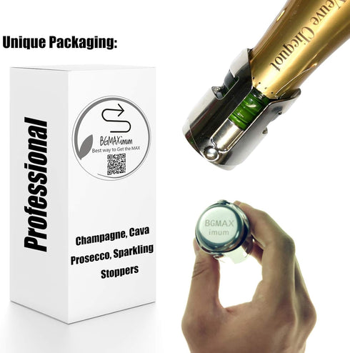 3 Pack Set Champagne Sealer Stopper, BGMAX Stainless Steel Sparkling Wine Bottle Plug Sealer with a Longer Sealing