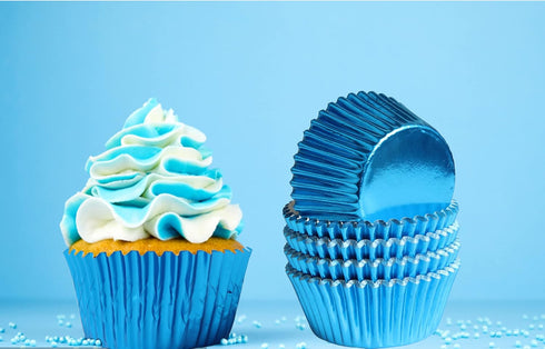 Blue-Foil Cupcake Liners, Standard Sized Paper Baking Cups for Parties and Weddings (Pack of 100)