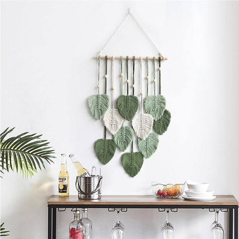 MSFENG Wall Hanging Decor Leaves Tapestry Boho Wall Decor Woven Feather Handmade Yarn Tassels Woven Wall Art