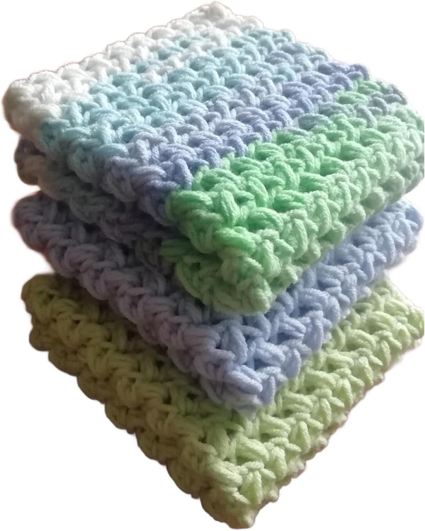 LarisaKnits Set 3 Cotton Pastel Dish Rags Crochet Reusable Washcloth Knitted Volume Kitchen