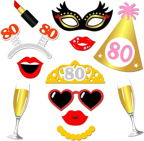 Konsait 80th Birthday Photo Booth Props, 48 Count Funny Party Props Kit for Man Woman 80th Birthday Decorations
