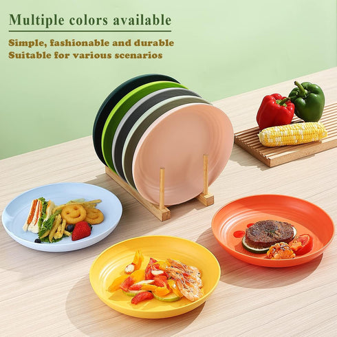 Berglander 9 Inch Plastic Deep Dinner Plates, Set of 8 Reusable Unbreakable Dishes for Pasta Bowls, Microwave Safe