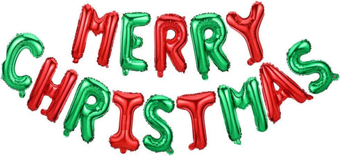 MERRY CHRISTMAS Balloons, Xmas Aluminum Foil Balloons for Christmas Anniversary Party Supplies, 16 Inch - Red & Green