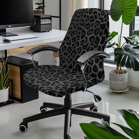 Black Leopard Print Office Chair Cover, Removable Computer Chair Slipcovers with Elastic Bottom Universal Rotating Desk