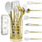 White Silicone and Gold Cooking Utensils Set with Gold Utensil Holder -