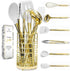 White Silicone and Gold Cooking Utensils Set with Gold Utensil Holder -