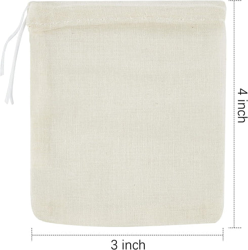 TUZAZO 50 Pack Reusable Tea Bags, Natural Unbleached Cotton Cheesecloth Bags for Straining, Drawstring Muslin Bags