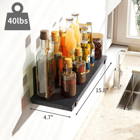 4.7 Inches (Set 5 Fixwal Wall Shelves, Width Black Floating Shelves for Wall, Rustic Wood Wall Storage Shelves