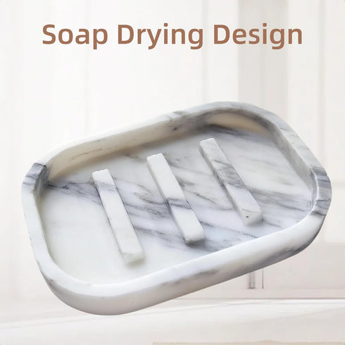 Jusmioke Natural Marble Soap Dish for Bathroom Shower SinkStone Soap Holder with Drying