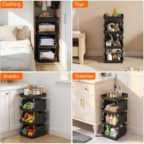4 35 30 72 cm/14 12 28 inch, 1 Pack Lifewit Plastic Stackable Storage Baskets, Tier Stacking Bins for Food and Clothes