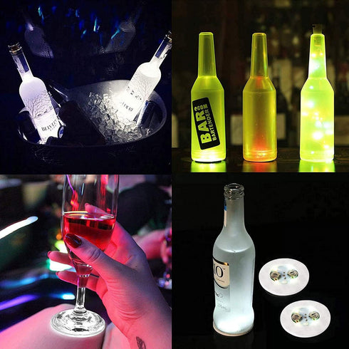 LOGUIDE LED Light Up Coasters, LED Bottle Lights, Flashing Shots Light, Cool-White Coaster Discs for Drinks