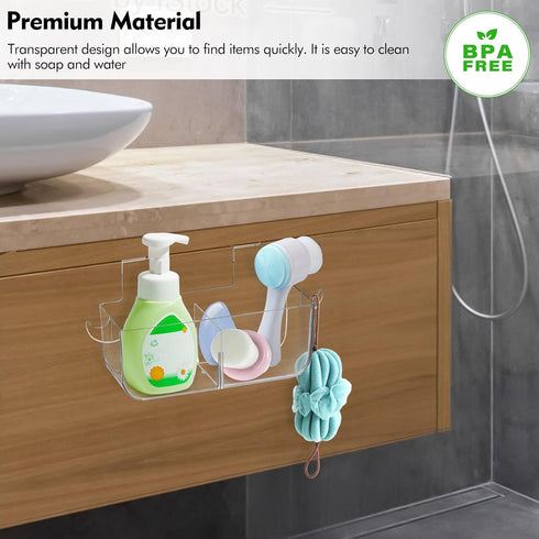 2 Pack 2 Poeland Over Cabinet Door Organizer, Plastic Storage Bin with Hooks, Over Cabinet Holder for Kitchen, Pantry