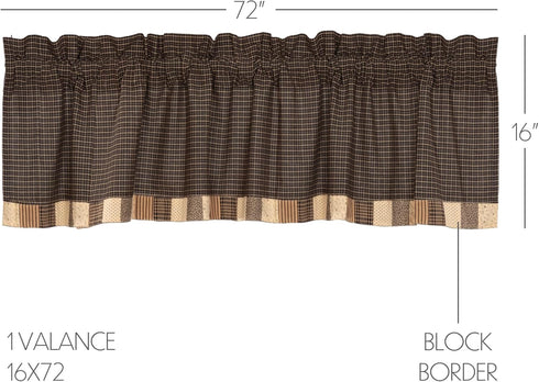 VHC Brands Kettle Grove Window Curtain, Black Valance Block Border, 16x72