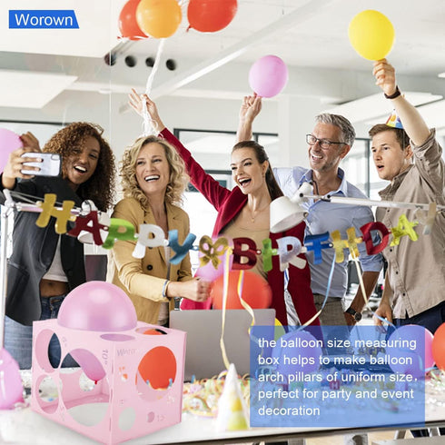 Worown 18 Holes Large Collapsible Pink Plastic Balloon Sizer Box, 1-12 Inch Measurement Tools for Balloon Decorations