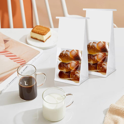 Bakbania 50 Pack 11x5.1x3.9 Inches Bakery Bags with Window White Bread Loaf Bags Tin Tie Tab Lock Bags Toast Bags