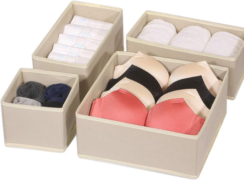 DIOMMELL 9 Pack Foldable Cloth Storage Box - Closet Organizer for Baby Clothes, Underwear, Bras, Socks, Beige