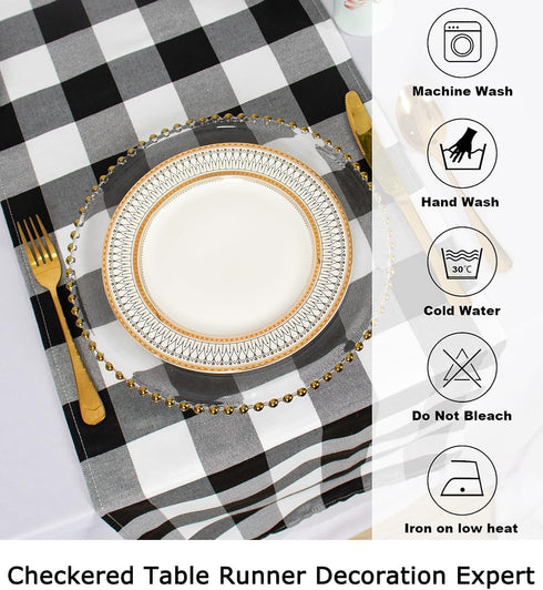 ShinyBeauty Buffalo Plaid Table Runner Black and White 13''x72'' Checkered Table Cover for Christmas Gatherings