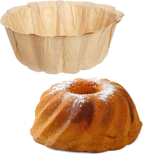 ZENFUN 100 Pcs Mini Fluted Tube Pan Liners | 4 Inch Disposable Paper Cake Pan Liners for Baking