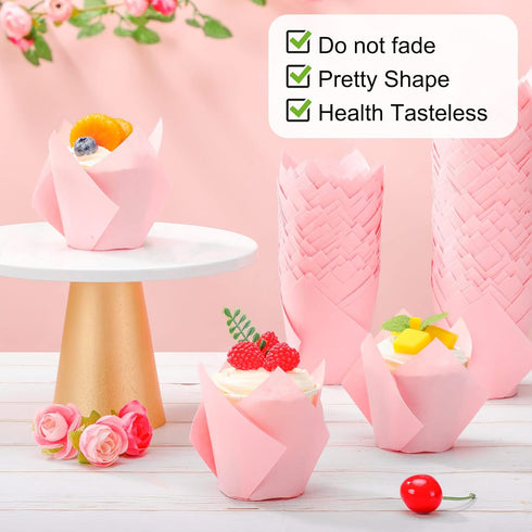 Jutom 200 Pack Tulip Cupcake Liners, Greaseproof Muffin Liners for Weddings, Birthday Cake Balls, Muffins