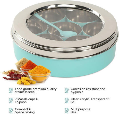 7 DUDKI Homes Stainless Steel Masala Box, Spice Box, Masala Dabba with Kitchen Organizer with See Through Lid