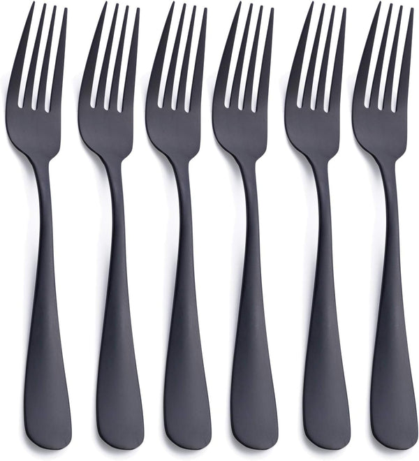 Matte Black Dinner Fork Set, GoGeiLi Stainless Steel Flatware, 8.0-inch, Service for 6, Dishwasher Safe
