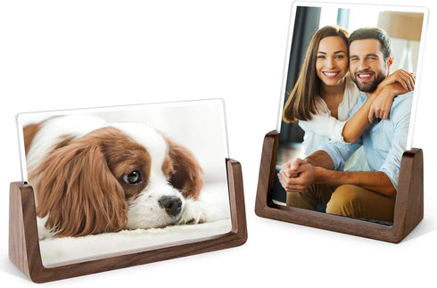 Mixoo 4x6 Wood Photo Picture Frame 2 Pack - Rustic Wooden Frame with High Definition Acrylic Covers