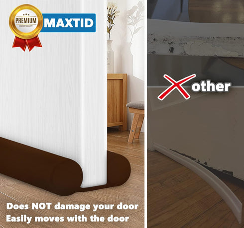 MAXTID Adjustable Brown Door Draft Stoppers, 32"-38", Double Sided Insulation Strip, Air Stopper