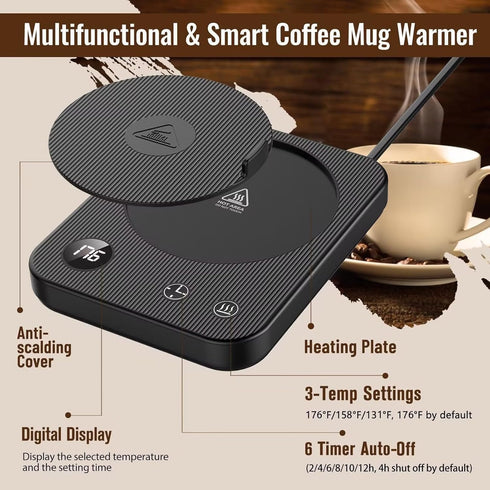 3-Temp Setting 2-12Hrs Mug Warmer, Coffee Mug Warmer, Coffee Warmer with Auto Shut-Off, Mug Warmer for Desk Anti