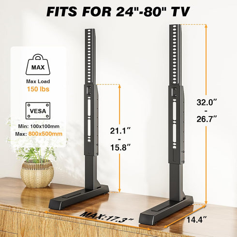 TAVR Furniture 24-80 inch 150 lbs, 800x500mm, Universal TV Stand Mount for Flat or Curved TVs, Height Adjustable TV