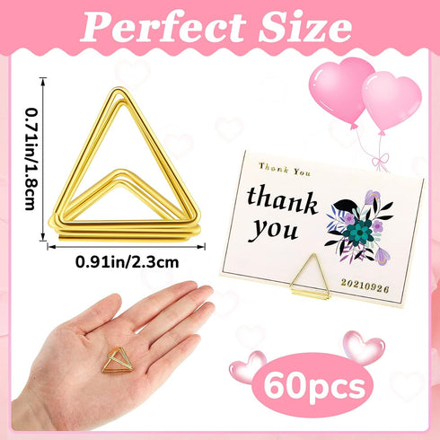 Eersida 60 Pieces Table Number Holder, Small Triangle Shape Clip for Wedding, Baby Shower Party, Gold