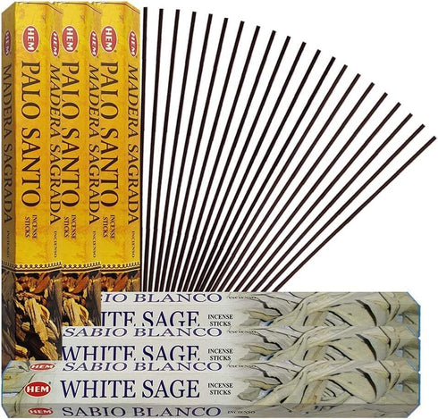 White Sage Incense Sticks and Hem De Palo Santo Bundle - Incense Holder for Smudging, Natural Aromatic Home Fragrance