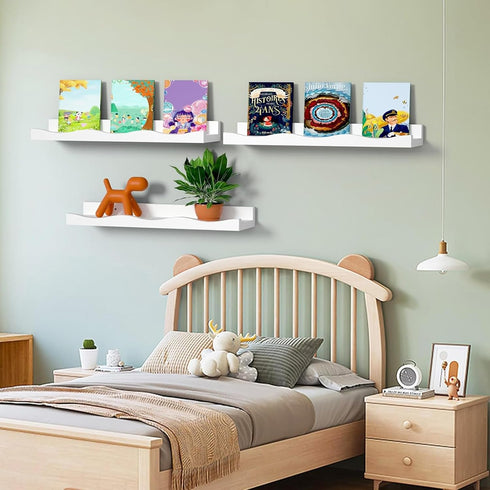 15.7 Inches, Set 3, AZSKY Floating Bookshelf for Kids, Cloud Picture Ledge Shelf - White, Nursery Book Shelves