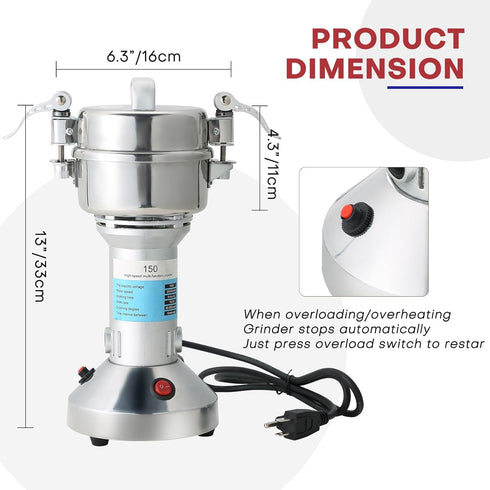 High Speed 150g Electric Grain Mill Machine - Spice Herb Grinder 750W for Kitchen Herb Spice Pepper Coffee