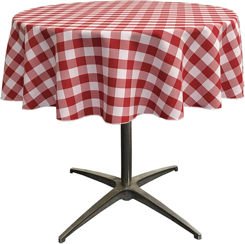 LA Linen Red/White Poly Checkered Round Tablecloth, 58-Inch