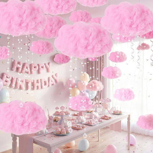 3D Decor(4 Marsui Artificial Cloud Props LED Hanging Pink Light String Fake Imitation Cotton Cloud Classroom School