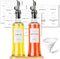 GIXSEGIE Olive Oil Dispenser Bottle with Bamboo Tray, Oil and Vinegar Set with Metal Pour Spout for Kitchen
