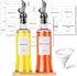 GIXSEGIE Olive Oil Dispenser Bottle with Bamboo Tray, Oil and Vinegar Set with Metal Pour Spout for Kitchen