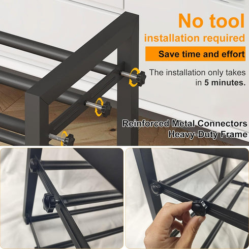 3-Tier Closet, Detsuk Expandable Shoe Rack Adjustable Heavy-Duty Metal Shoe Organizer Shelf for Entryway, Mudroom
