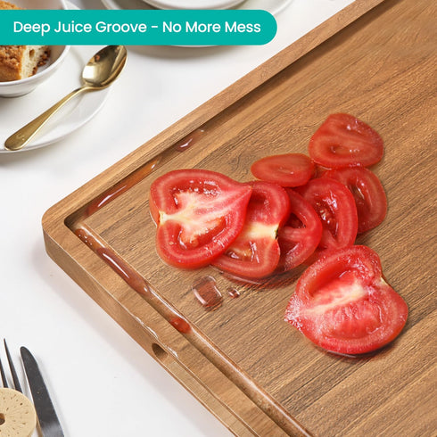 BETOLEAN Set 3-Piece Acacia Wood Cutting Boards with Juice Groove & Handles for Kitchen Charcuterie Chopping Board